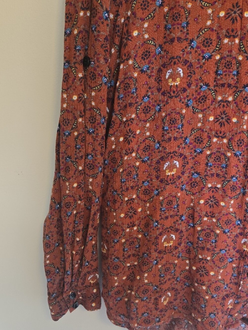 Natural Life Cece Button Down Shirt Relaxed Fit Long Sleeves Rust Floral L Boho - Picture 4 of 9